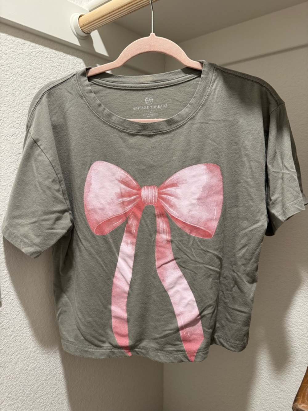 Girls' Green Tee with Pink Bow Graphic
